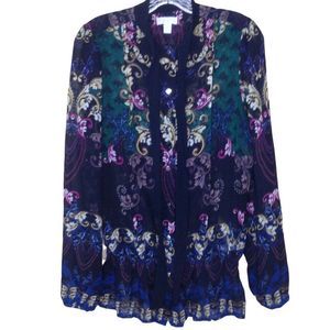 Bisou Bisou Michele Bonbot Sheer Floral Blouse Small